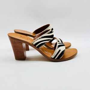 K Jacques Shoes Womens EUR 35 US 4 White Brown Sandals Calf Hair Heels Slides